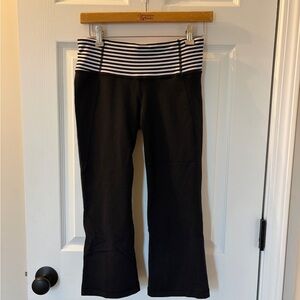 Lululemon Athletica Black Cropped Leggings with Striped Waistband